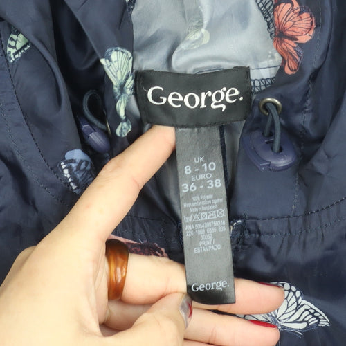 George Women's Blue Butterfly Print Hooded Rain Jacket UK 8-10