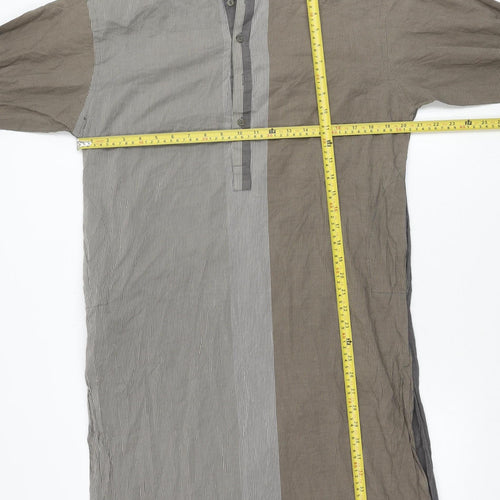 AXE Male Boutique Men's Grey Brown Striped Long Sleeve Shirt L
