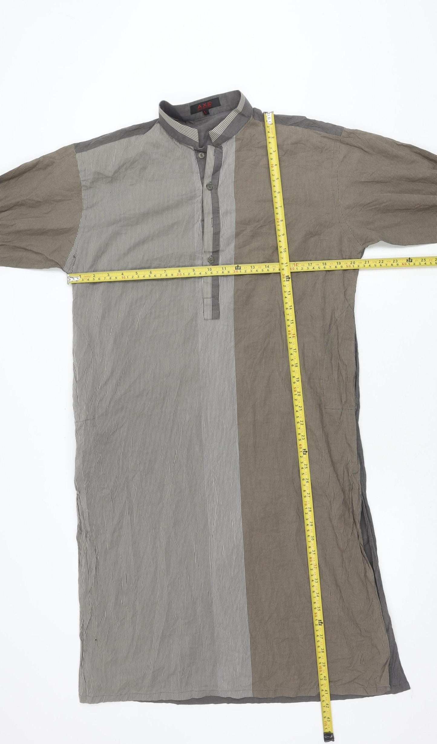 AXE Male Boutique Men's Grey Brown Striped Long Sleeve Shirt L