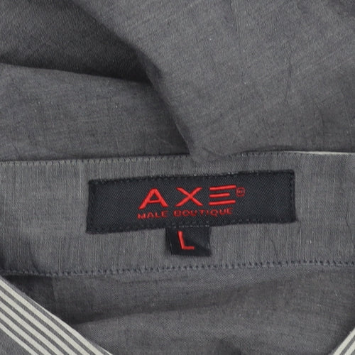 AXE Male Boutique Men's Grey Brown Striped Long Sleeve Shirt L