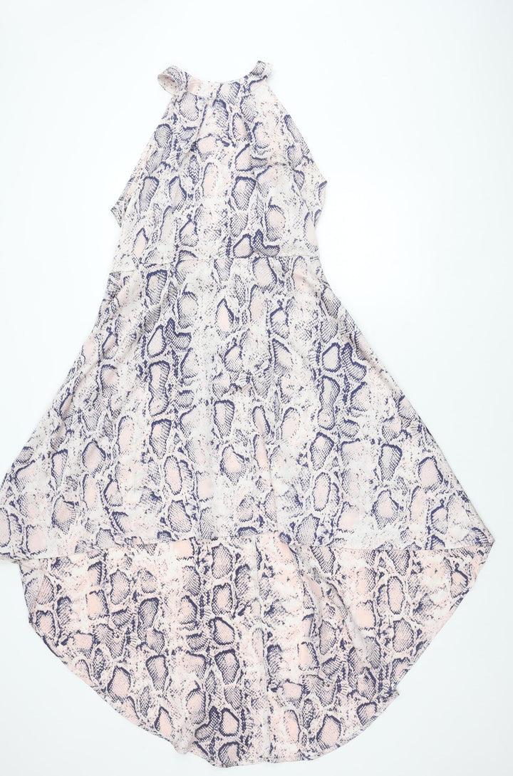 Blue Vanilla Womens Pink Blue Animal Print Sleeveless Midi Dress UK 14