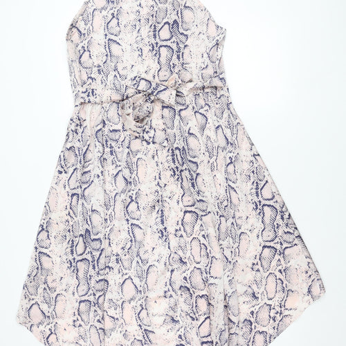 Blue Vanilla Womens Pink Blue Animal Print Sleeveless Midi Dress UK 14