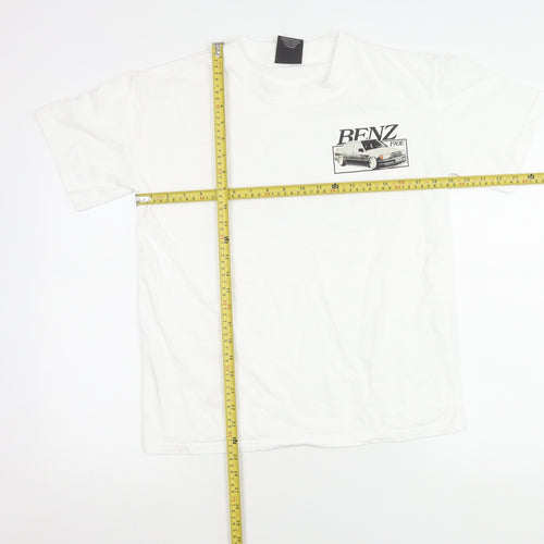 Vintage Giant Tee Jays Unisex White Small Benz Car Graphic T-Shirt