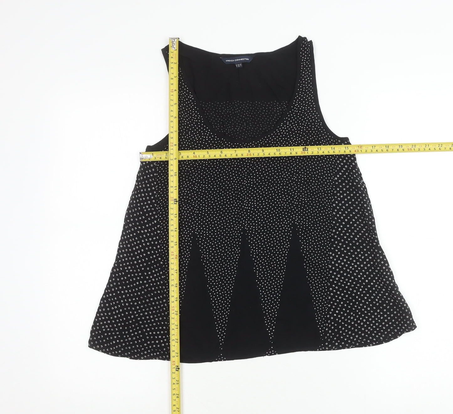 French Connection Womens Black Polka Dot Viscose Tank Top Size 8