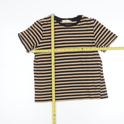 Mango Womens Black Beige Striped T-Shirt XS Crew Neck