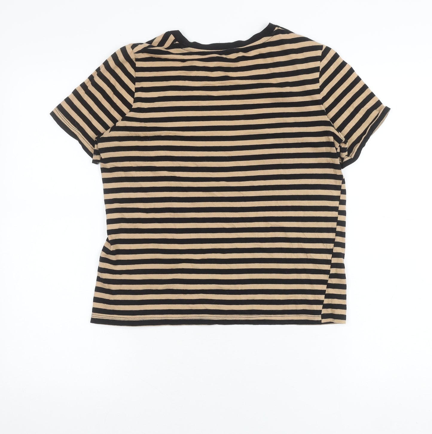 Mango Womens Black Beige Striped T-Shirt XS Crew Neck