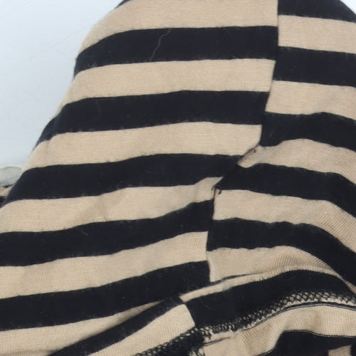 Mango Womens Black Beige Striped T-Shirt XS Crew Neck
