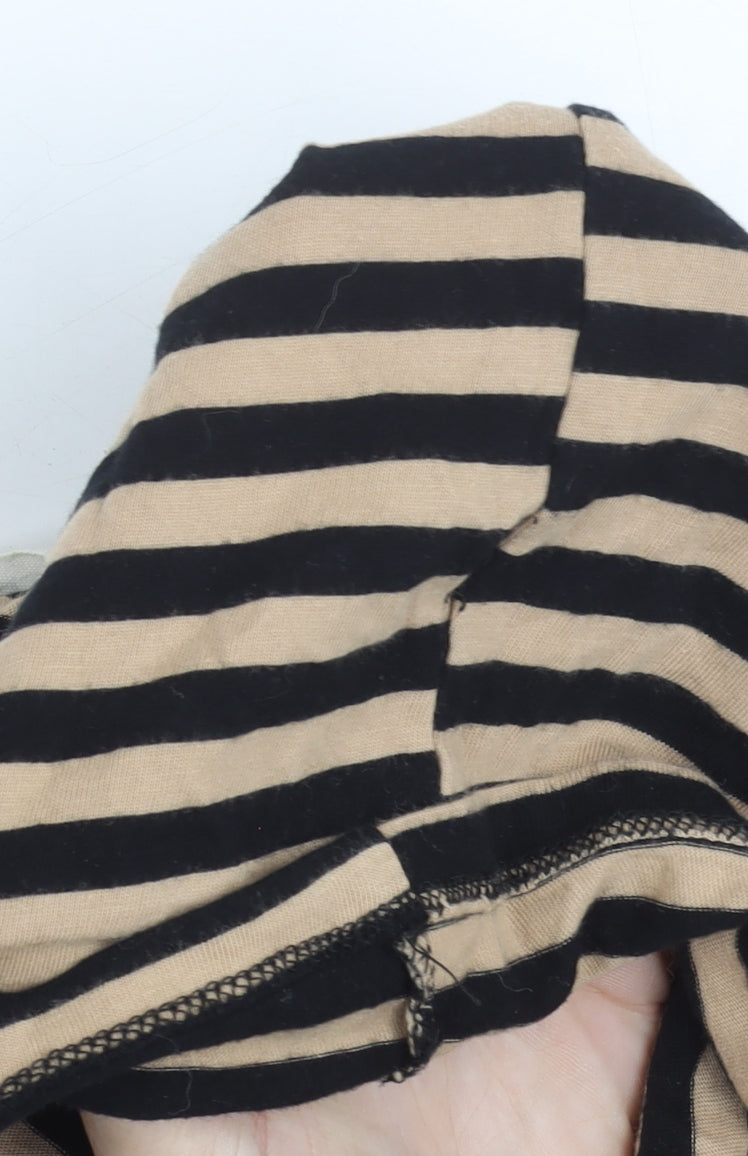 Mango Womens Black Beige Striped T-Shirt XS Crew Neck