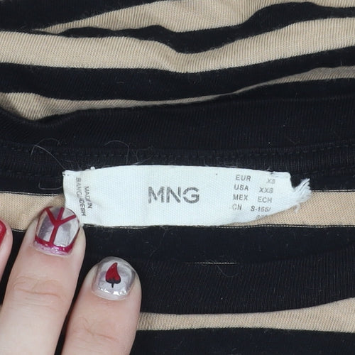 Mango Womens Black Beige Striped T-Shirt XS Crew Neck