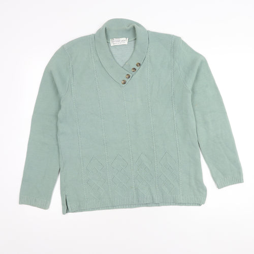 Future Lady Womens Green Henley Jumper M V-Neck Long Sleeve Knit