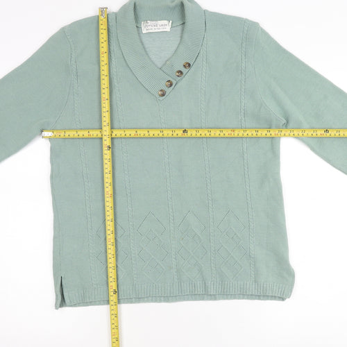 Future Lady Womens Green Henley Jumper M V-Neck Long Sleeve Knit