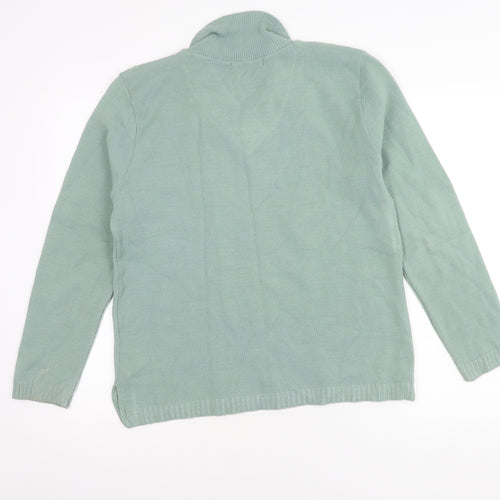 Future Lady Womens Green Henley Jumper M V-Neck Long Sleeve Knit