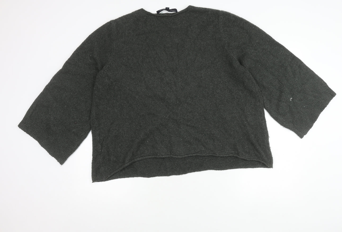 French Connection Women’s Grey V-Neck Knit Jumper Size M 3/4 Sleeve