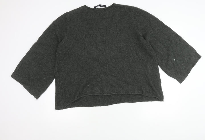 French Connection Women’s Grey V-Neck Knit Jumper Size M 3/4 Sleeve