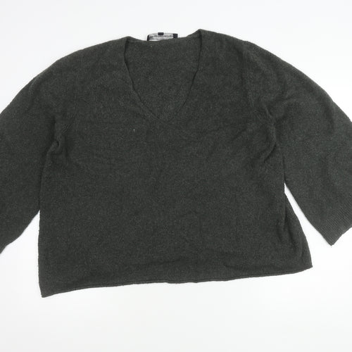 French Connection Women’s Grey V-Neck Knit Jumper Size M 3/4 Sleeve