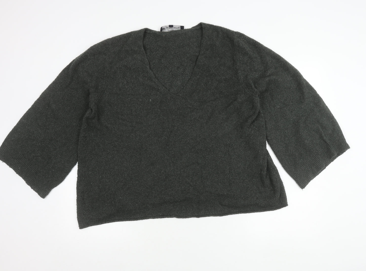 French Connection Women’s Grey V-Neck Knit Jumper Size M 3/4 Sleeve