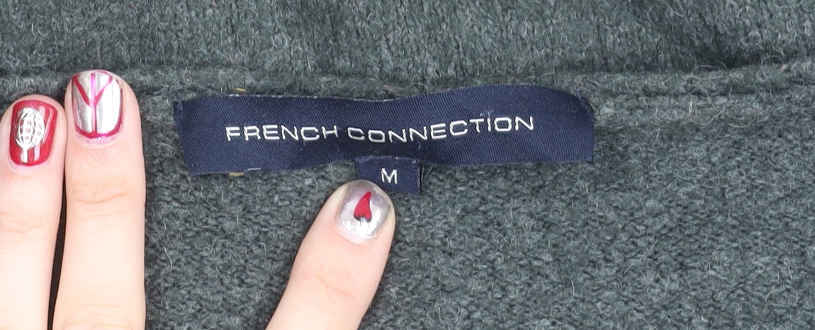 French Connection Women’s Grey V-Neck Knit Jumper Size M 3/4 Sleeve