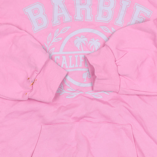 Marks and Spencer Girls Pink Barbie Pullover Hoodie 12-13Y Logo Print