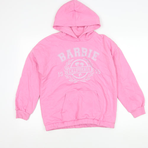 Marks and Spencer Girls Pink Barbie Pullover Hoodie 12-13Y Logo Print