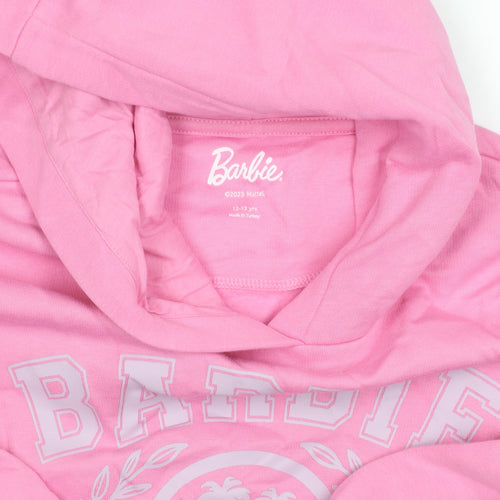 Marks and Spencer Girls Pink Barbie Pullover Hoodie 12-13Y Logo Print
