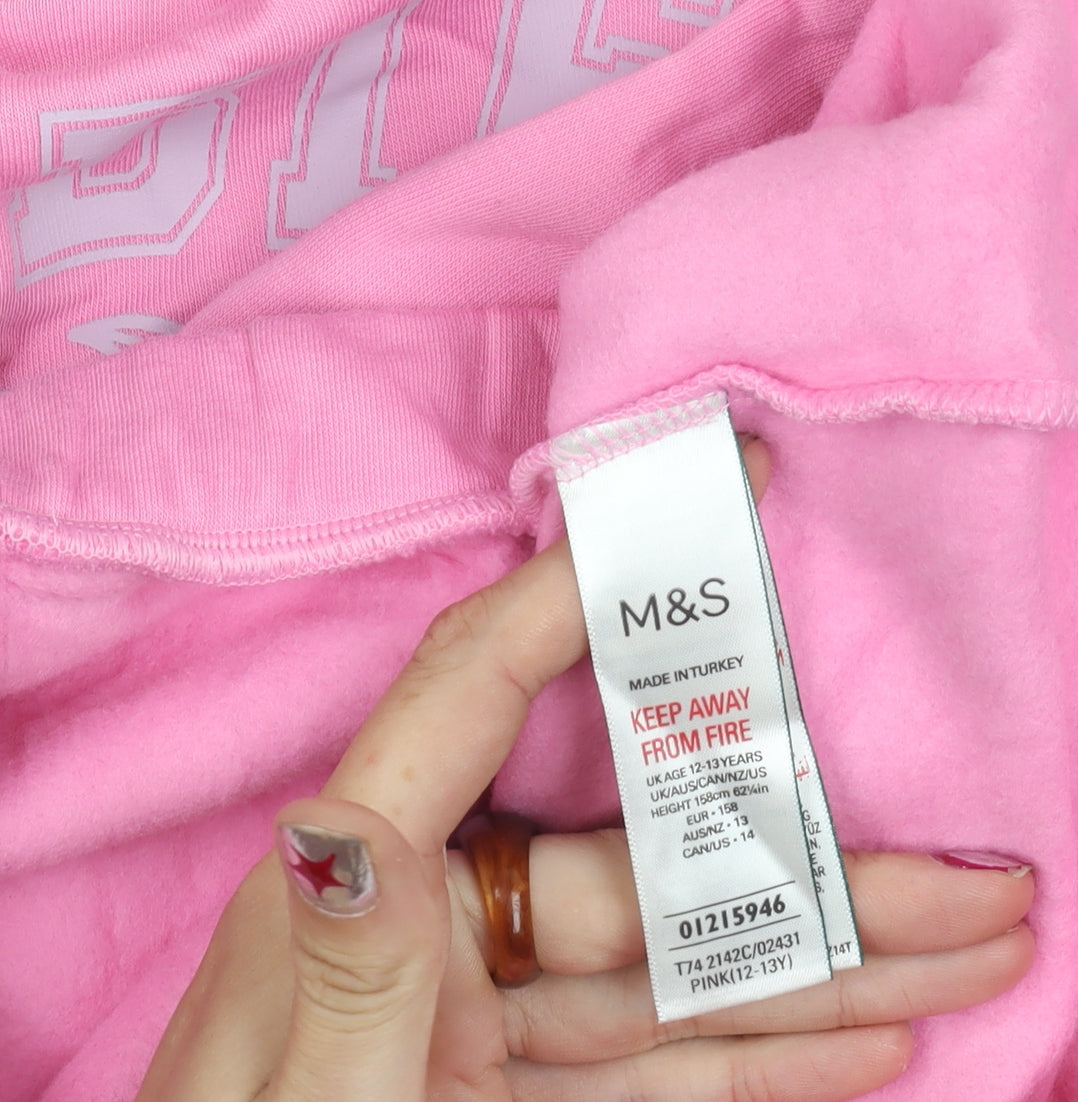 Marks and Spencer Girls Pink Barbie Pullover Hoodie 12-13Y Logo Print