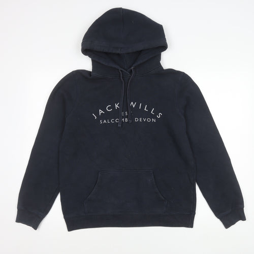 Jack Wills Womens Navy Hoodie UK 12 Cotton Blend Pullover Logo Graphic