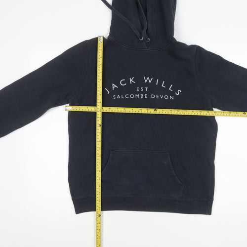 Jack Wills Womens Navy Hoodie UK 12 Cotton Blend Pullover Logo Graphic