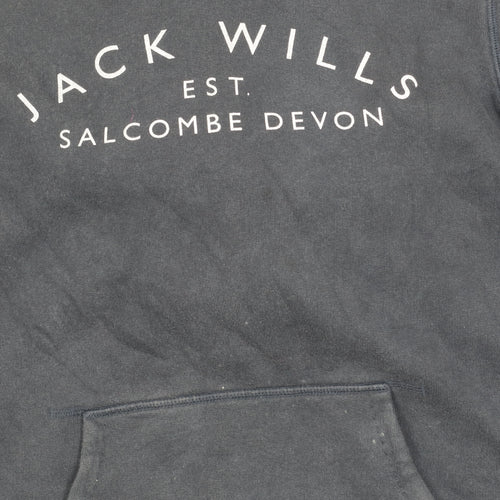 Jack Wills Womens Navy Hoodie UK 12 Cotton Blend Pullover Logo Graphic