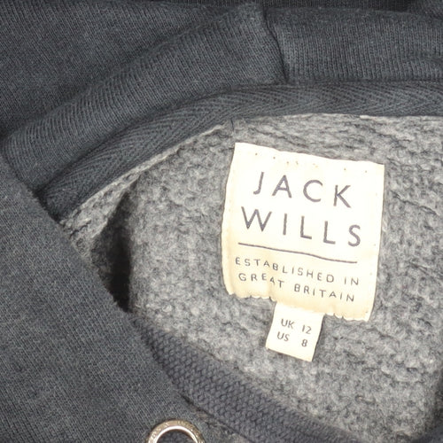 Jack Wills Womens Navy Hoodie UK 12 Cotton Blend Pullover Logo Graphic
