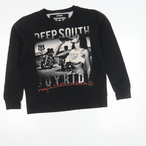 Ringspun Men’s Black Graphic Sweatshirt Small Pullover Biker Retro
