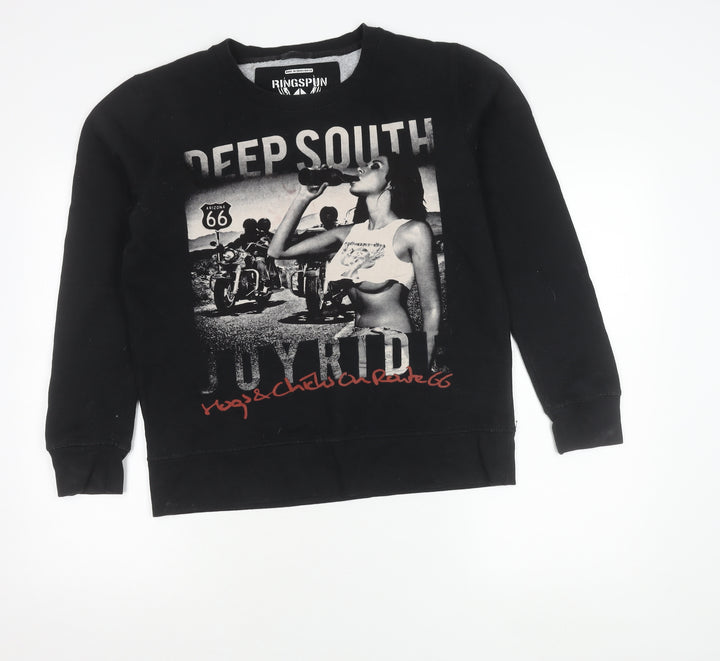 Ringspun Men’s Black Graphic Sweatshirt Small Pullover Biker Retro