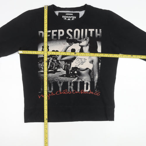Ringspun Men’s Black Graphic Sweatshirt Small Pullover Biker Retro