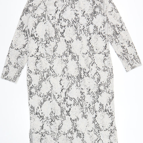 Marks and Spencer Women Grey Animal Print Long Sleeve Shift Dress Size 14
