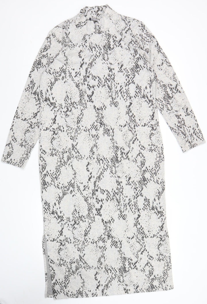Marks and Spencer Women Grey Animal Print Long Sleeve Shift Dress Size 14