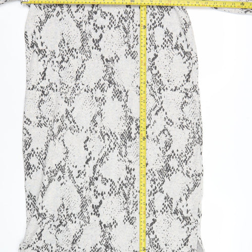 Marks and Spencer Women Grey Animal Print Long Sleeve Shift Dress Size 14