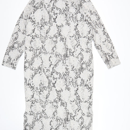 Marks and Spencer Women Grey Animal Print Long Sleeve Shift Dress Size 14