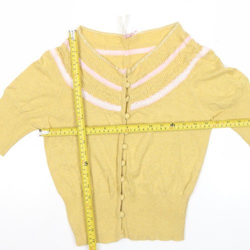 Next Womens Yellow Cotton Cardigan Size 6 Short Sleeve Bow Detail