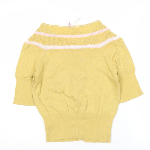 Next Womens Yellow Cotton Cardigan Size 6 Short Sleeve Bow Detail
