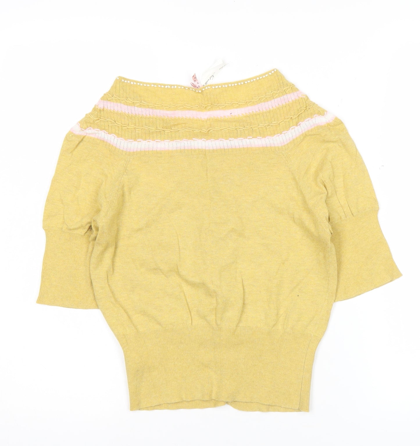 Next Womens Yellow Cotton Cardigan Size 6 Short Sleeve Bow Detail