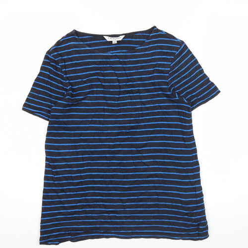 L.K. Bennett Womens Blue Striped Crew Neck Short Sleeve Cotton T-Shirt M