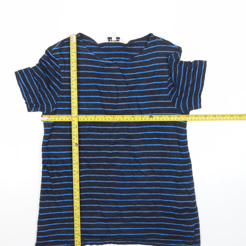 L.K. Bennett Womens Blue Striped Crew Neck Short Sleeve Cotton T-Shirt M