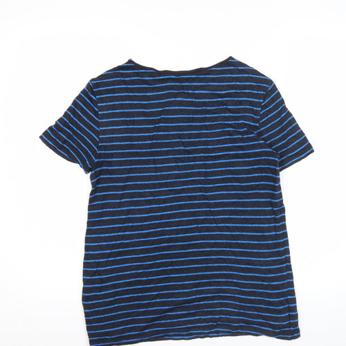 L.K. Bennett Womens Blue Striped Crew Neck Short Sleeve Cotton T-Shirt M