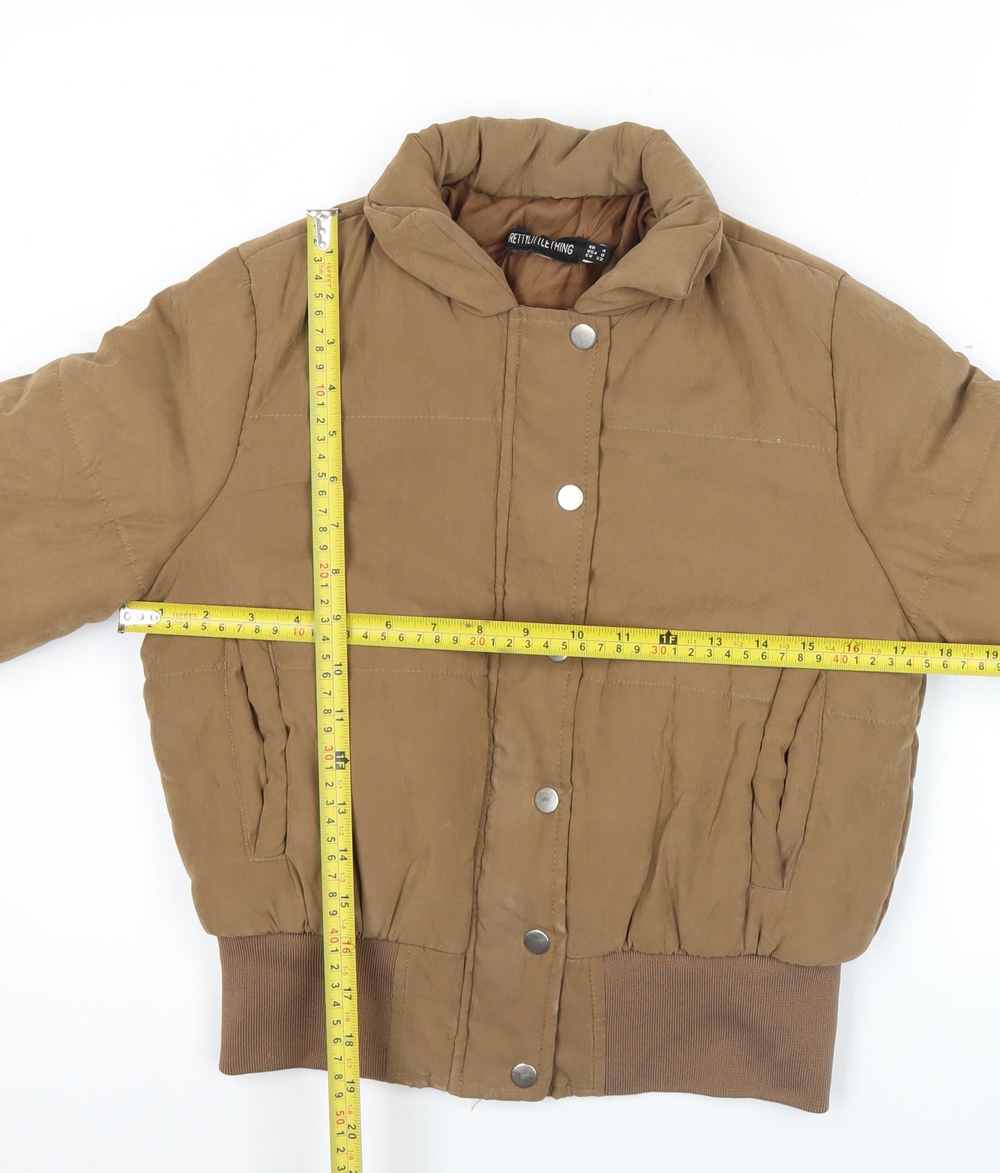 PrettyLittleThing Women Brown Size 4 Cropped Puffer Jacket