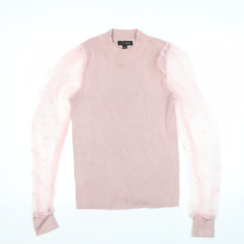 QED London Womens Pink Crew Neck Puff Sleeve Jumper Size M