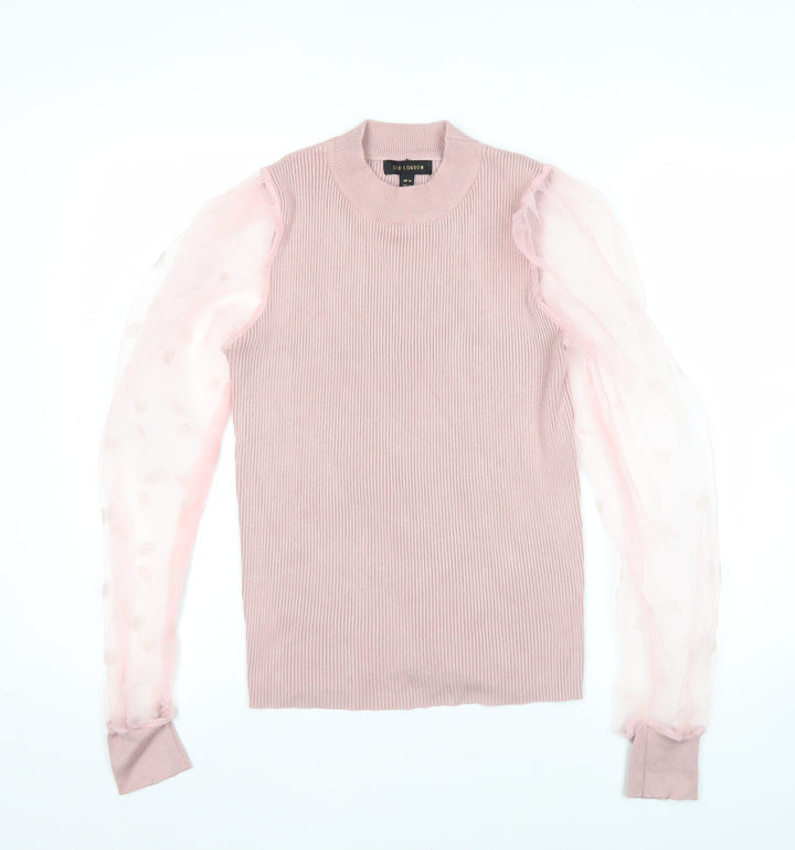 QED London Womens Pink Crew Neck Puff Sleeve Jumper Size M