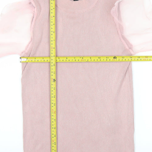 QED London Womens Pink Crew Neck Puff Sleeve Jumper Size M