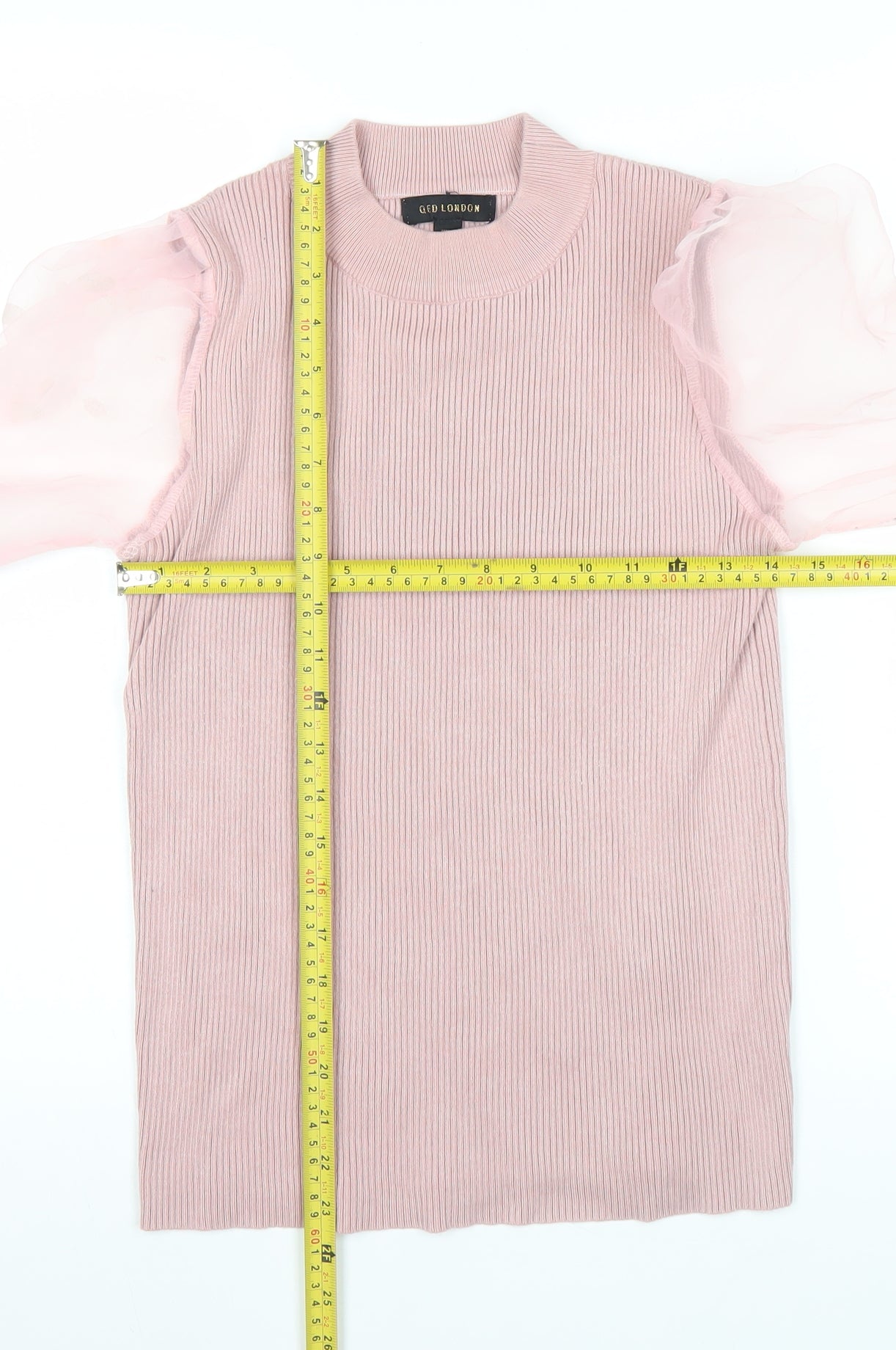 QED London Womens Pink Crew Neck Puff Sleeve Jumper Size M