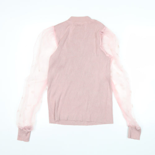 QED London Womens Pink Crew Neck Puff Sleeve Jumper Size M