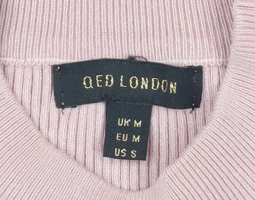 QED London Womens Pink Crew Neck Puff Sleeve Jumper Size M