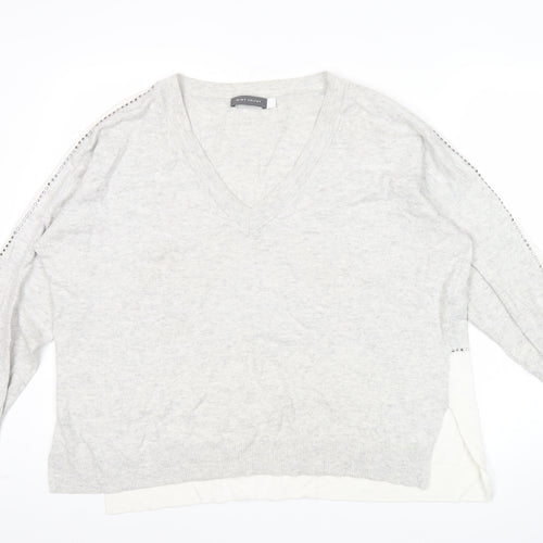 Mint Velvet Womens Grey L V-Neck Studded Pullover Jumper Long Sleeve